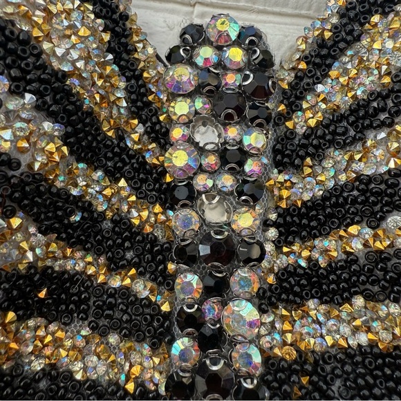 Windsor Beaded Butterfly Halter Top Strappy Back Sparkly Rhinestones Black/Gold - Picture 5 of 10